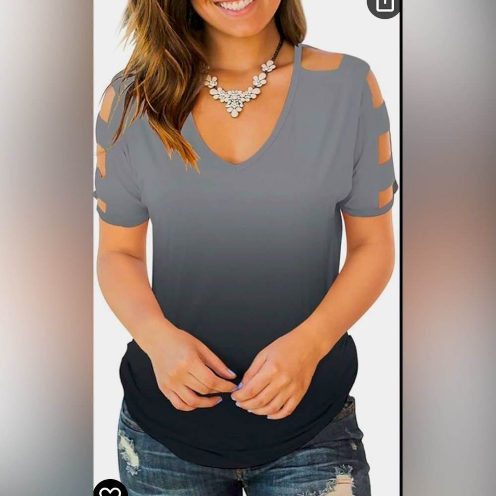 NWOT Jescakoo Summer Cute T Shirts for Women Deep V Neck Tops and Blouses Grey M